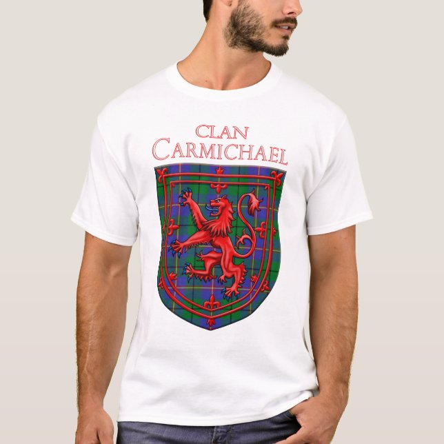 Carmichael Tartan Scottish Play Lejon Rampant T Shirt (Framsida)