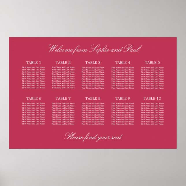 Carmine Magenta 10 Bordsplaceringsplan Poster (Framsidan)