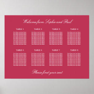 Carmine Magenta 8 Bordsplaceringsdiagram Affisch