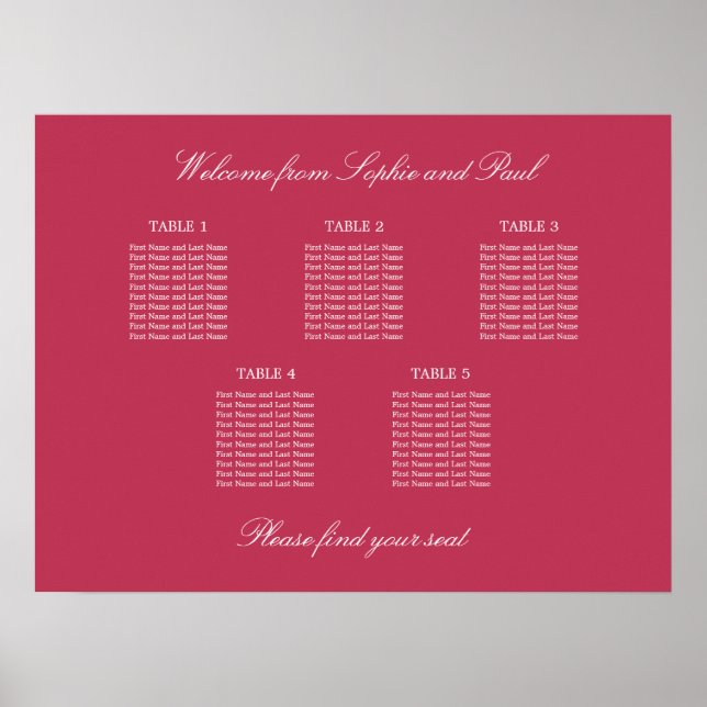Carmine Magenta Röd 5 Bordsplacering Diagram Poste Poster (Framsidan)