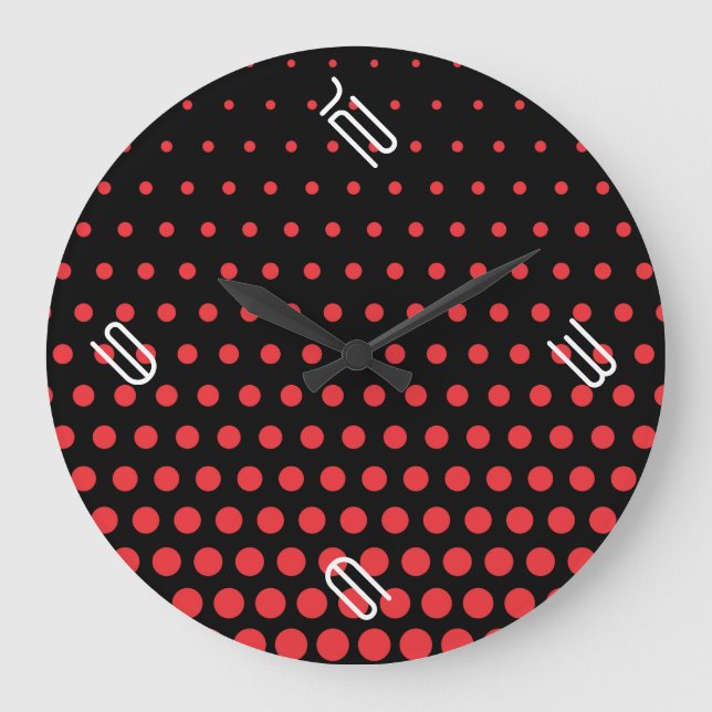 Carmine Rosa Polka Dot Modern Black Stor Klocka (Framsida)