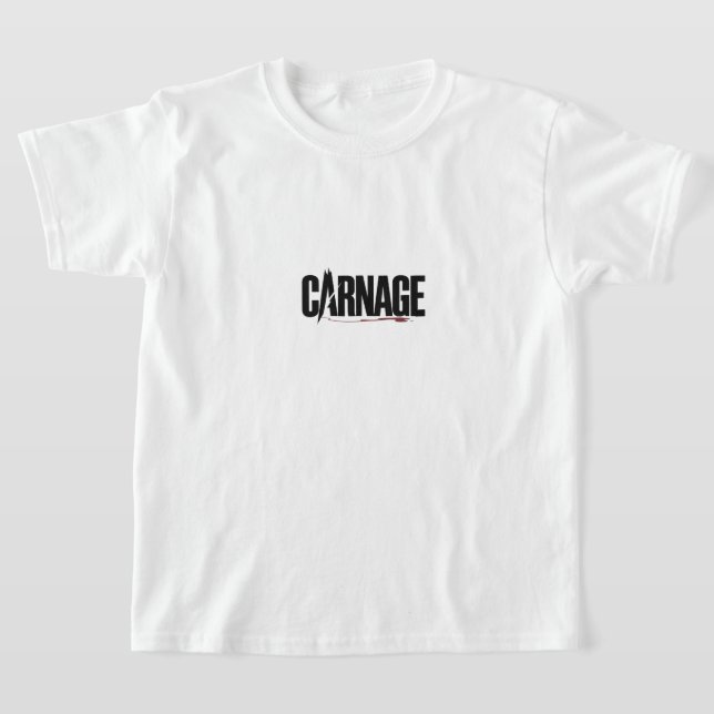 "Carnage – Sharp Typography Blood Drip Graphic" T Shirt (Laydown)
