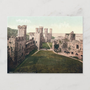 Carnarvon castle insida, vintage Wales c1910 Vykort