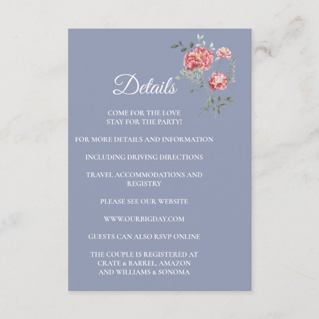 Carnation and Blue Enclosure Card Details Tilläggskort (Framsida)