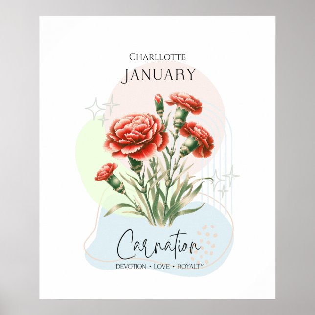 Carnation Birth Flower från januari Poster (Framsidan)