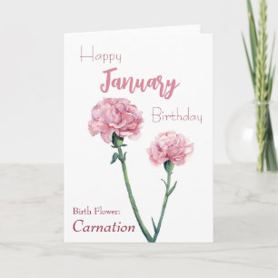 Carnation Birth Flower Januthday Kort
