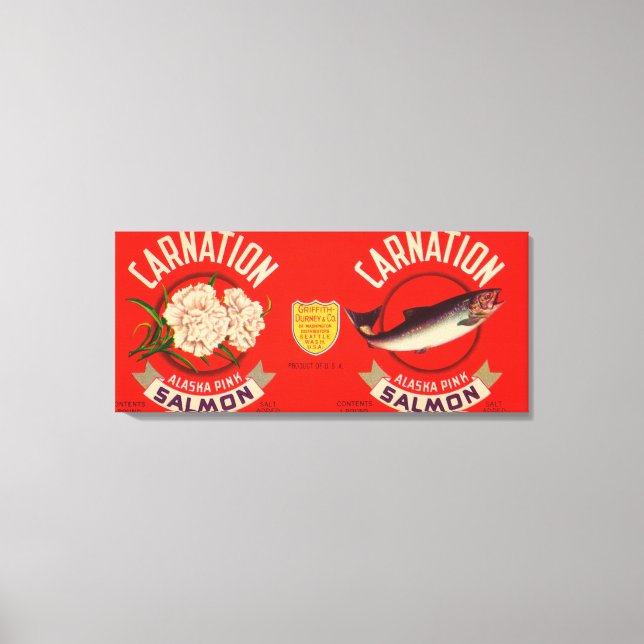 Carnation Brand Salmon Label-Seattle, WA Canvastryck (Framsida)