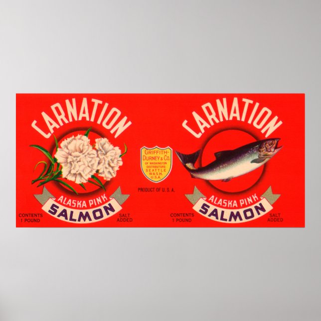Carnation Brand Salmon Label-Seattle, WA Poster (Framsidan)