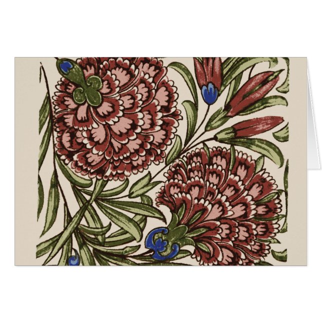 Carnation Flower Tile Antique Art Hälsningskort (Framsidan Horizontal)