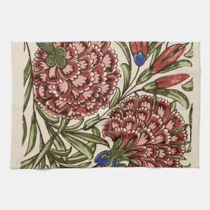 Carnation Flower Tile Antique Art Kökshandduk