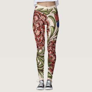 Carnation Flower Tile Antique Art Leggings