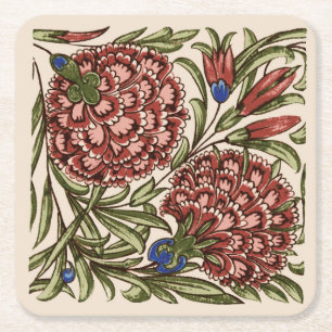 Carnation Flower Tile Antique Art Underlägg Papper Kvadrat