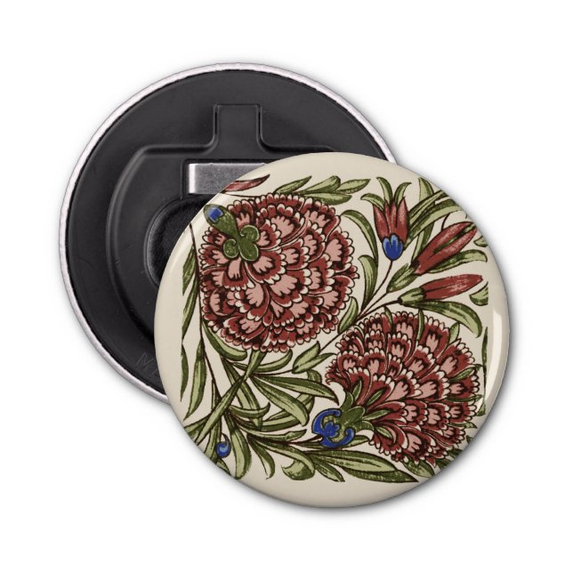 Carnation Flower Tile Antique Rustic Art Flasköppnare (Framsidan)
