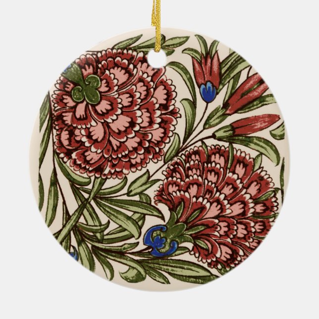 Carnation Flower Tile Antique Rustic Art Julgransprydnad Keramik (Baksidan)