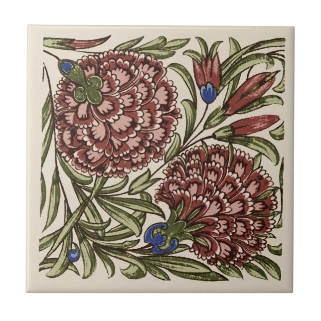 Carnation Flower Tile Antique Rustic Art Kakelplatta (Framsidan)