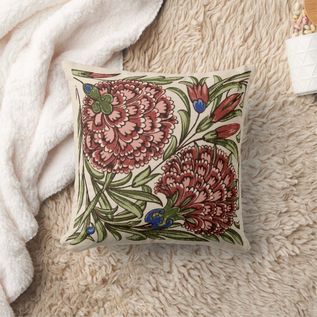 Carnation Flower Tile Antique Rustic Art Kudde (Filt)