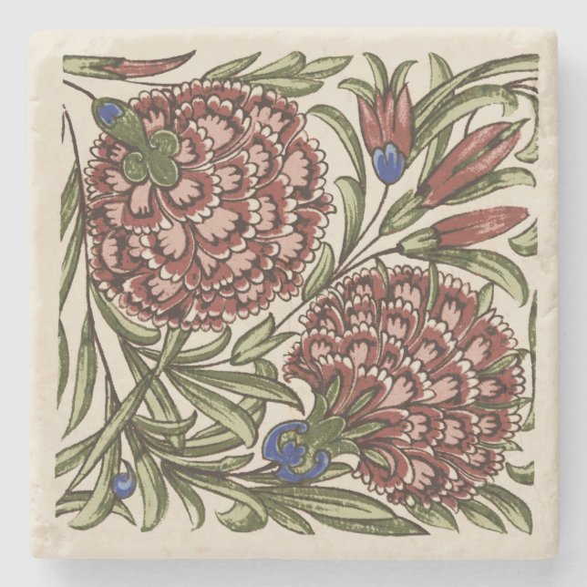 Carnation Flower Tile Antique Rustic Art Stenunderlägg (Framsidan)