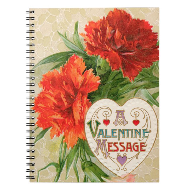 Carnation Flowers, Vintage Valentines Day Message Anteckningsbok (Framsidan)