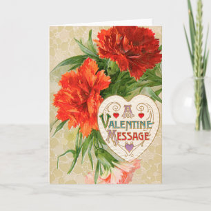 Carnation Flowers, Vintage Valentines Day Message Helgkort