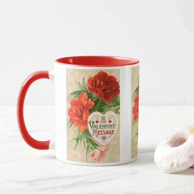 Carnation Flowers, Vintage Valentines Day Message Mugg (Med munk)