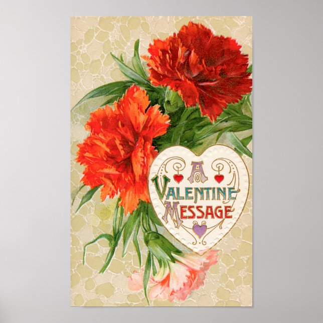 Carnation Flowers, Vintage Valentines Day Message Poster (Framsidan)
