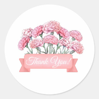 Carnation Flowers with Banner Blommigt Tack Runt Klistermärke