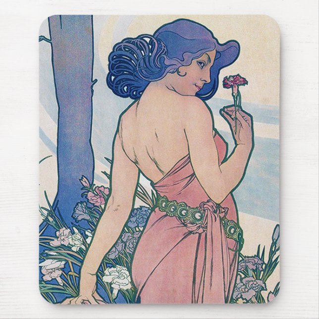 Carnation (Four Flowers), Alphonse Mucha Musmatta (Framsidan)