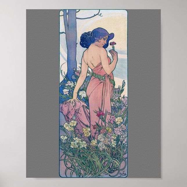 Carnation (Four Flowers), Alphonse Mucha Poster (Framsidan)