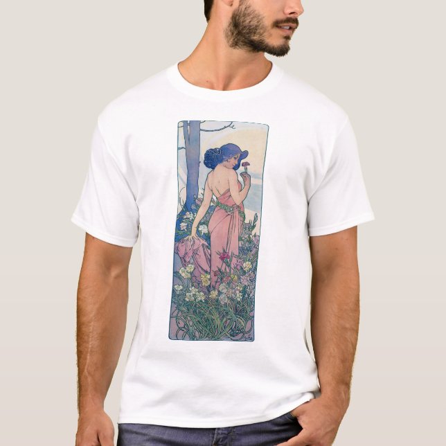 Carnation (Four Flowers), Alphonse Mucha T Shirt (Framsida)