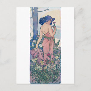 Carnation (Four Flowers), Alphonse Mucha Vykort