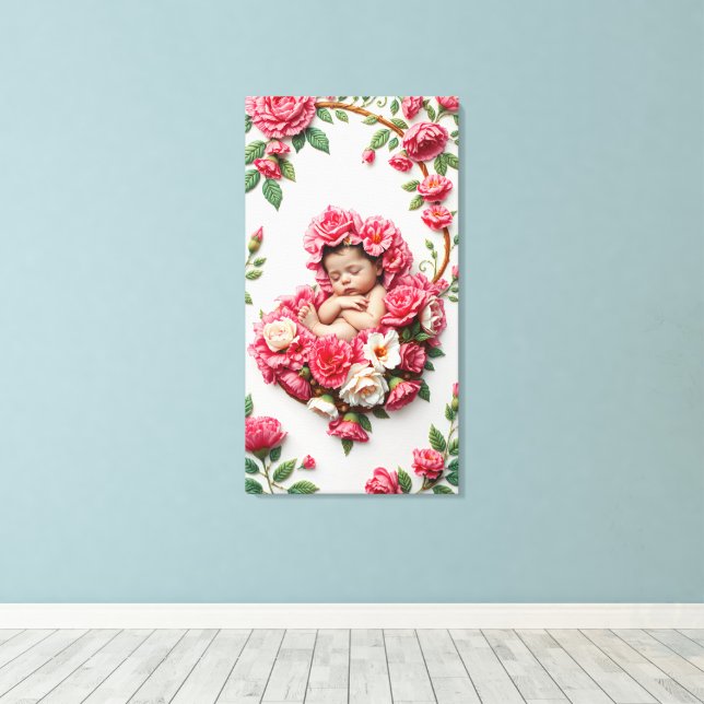 Carnation Halo - Flicka Birth Flower Art Canvastryck (Insitu (trägolv))