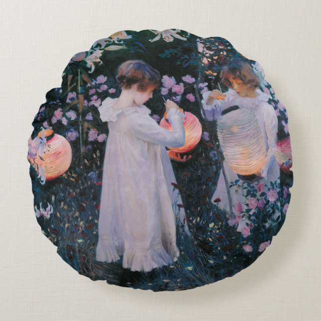 Carnation Lily Ro John Singer Sargent Art Rund Kudde (Framsidan)