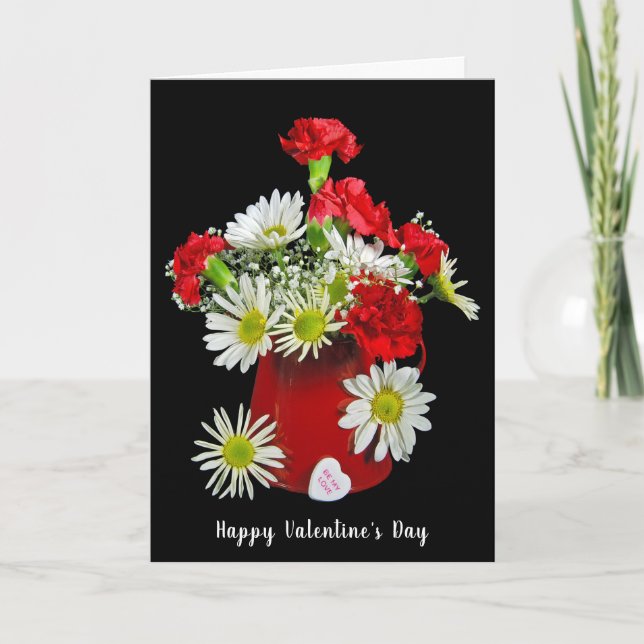 Carnation och Daisy Valentines Bouquet Helgkort (Framsida)