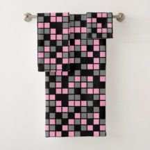 Carnation Rosa, Black, Grått Random Mosaic Squares