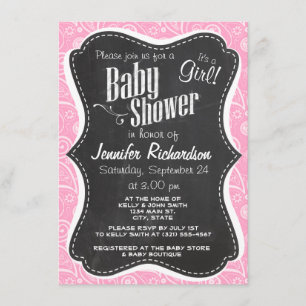 Carnation Rosa Paisley; Vintage Chalkboard-utseend Inbjudningar
