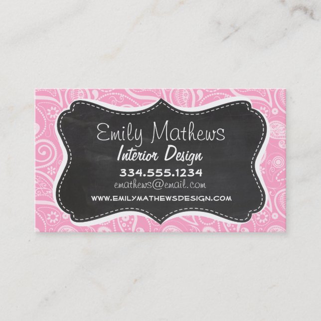 Carnation Rosa Paisley; Vintage Chalkboard-utseend Visitkort (Framsida)