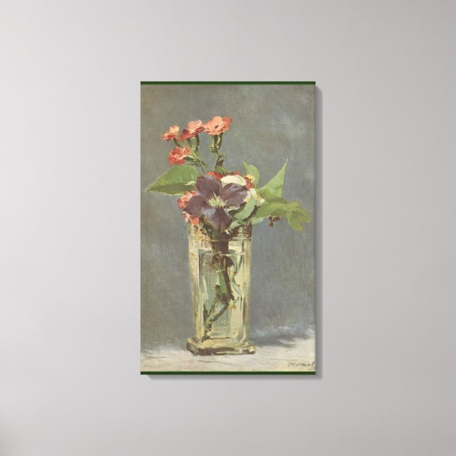 Carnations and Clematis in a Crystal Vas by Manet Canvastryck (Framsida)