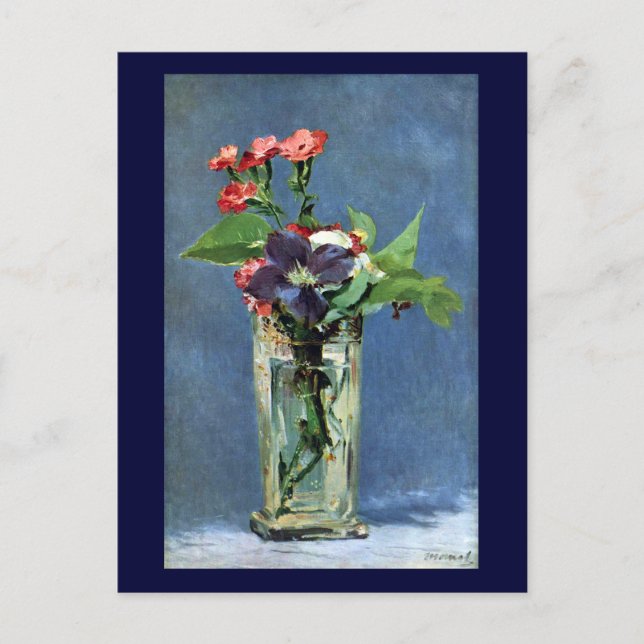 Carnations and Clematis in a Crystal Vas, Manet Vykort (Framsida)