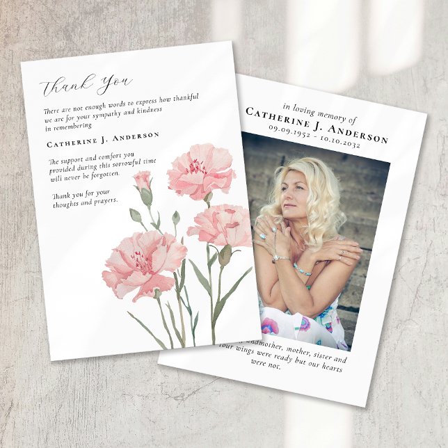 Carnations Blommigt Photo Sympathy Funeral Memoria Tack Kort (Skapare uppladdad)