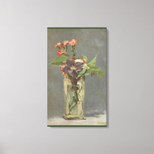 Carnations och Clematis i Crystal Vas av Manet Canvastryck
