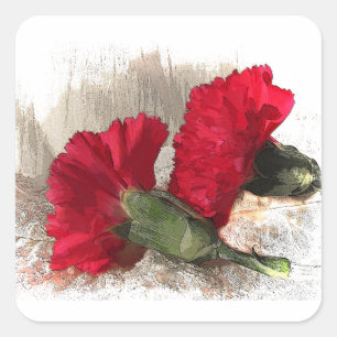 Carnations on Brocade Fyrkantigt Klistermärke