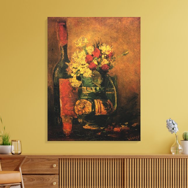 Carnations, Ro och ett Flaska av Vincent van Gogh Canvastryck (Insitu (Vardagsrum))