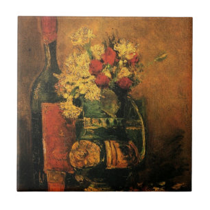 Carnations, Ro och ett Flaska av Vincent van Gogh Kakelplatta