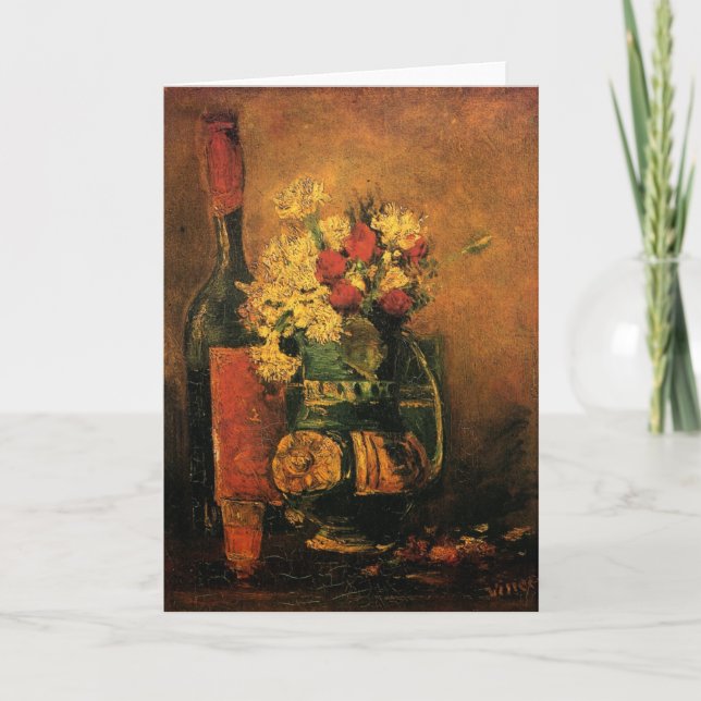 Carnations, Ro och ett Flaska av Vincent van Gogh Kort (Framsida)