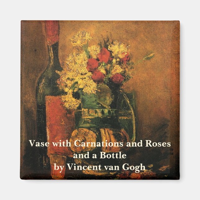 Carnations, Ro och ett Flaska av Vincent van Gogh Magnet (Framsidan)