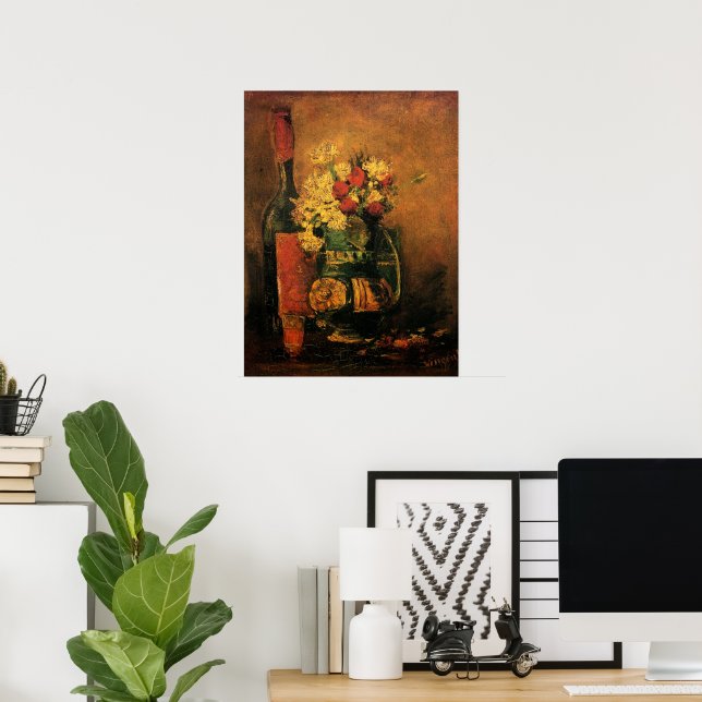 Carnations, Ro och ett Flaska av Vincent van Gogh Poster (Hemmakontoret)
