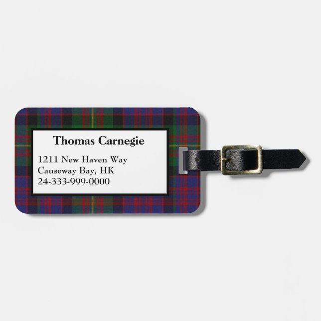 Carnegie Tartan Plaid Luggage Tag Bagagebricka (Horisontell Framsida)