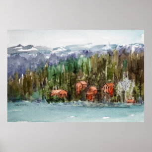 Carnelian Bay Lake Tahoe Stugor Akvarell Poster