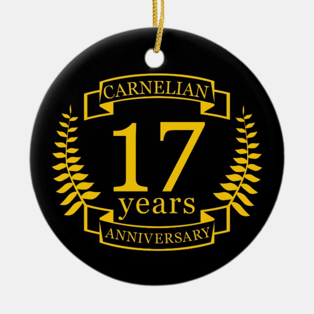 Carnelian Gemstone-årsdagen bröllop 17 år Julgransprydnad Keramik (Framsidan)