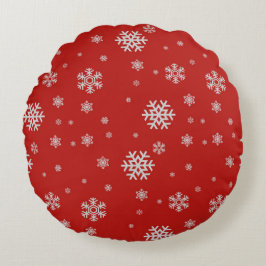 Carnelian Red Snowflake Round Pillow Rund Kudde